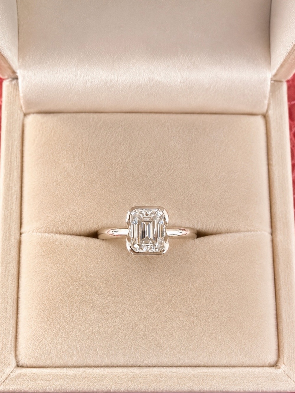 2 CT Emerald Cut Solitaire Moissanite, SZ 8, Set in Sterling Silver Custom Band.